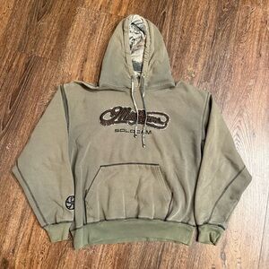 VTG Y2K Mathews Solocam Mens Medium Distressed Faded Spell Out Camouflage Hoodie